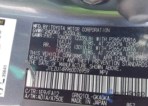 2006 Toyota 4Runner Sr5 V6 z USA, uszkodzony, nr VIN JTEZU14R960076959